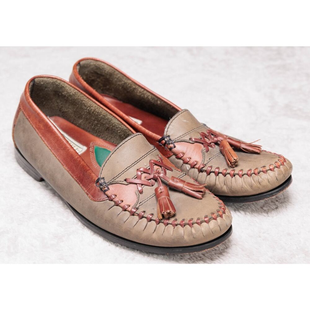 Johnston & Murphy Vintage Brown Leather Two Tone Tassel Loafers Womens Size 9.5